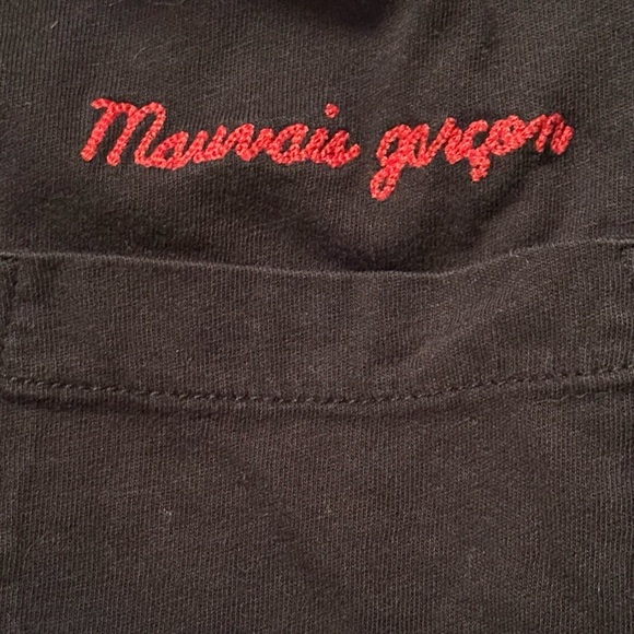 Sandro Paris Mauvais Garçon Embroidered Crew Neck Short Sleeve Black Tee T-shirt - Picture 7 of 7